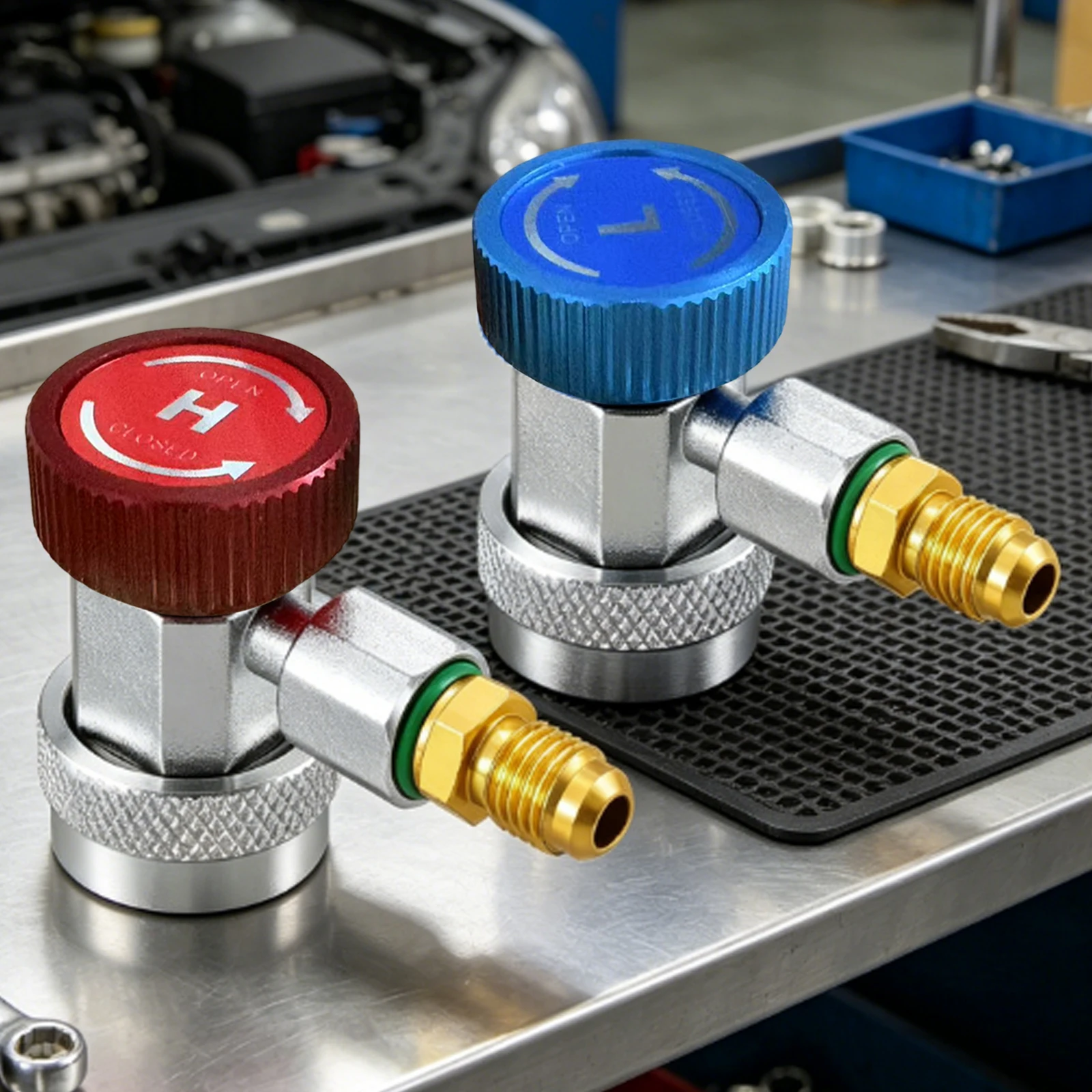 R134a High & Low Side Quick Couplers with 1/4 SAE Male Flare Refrigerant Manifold Gauge Connector Set for Refill and Maintenance