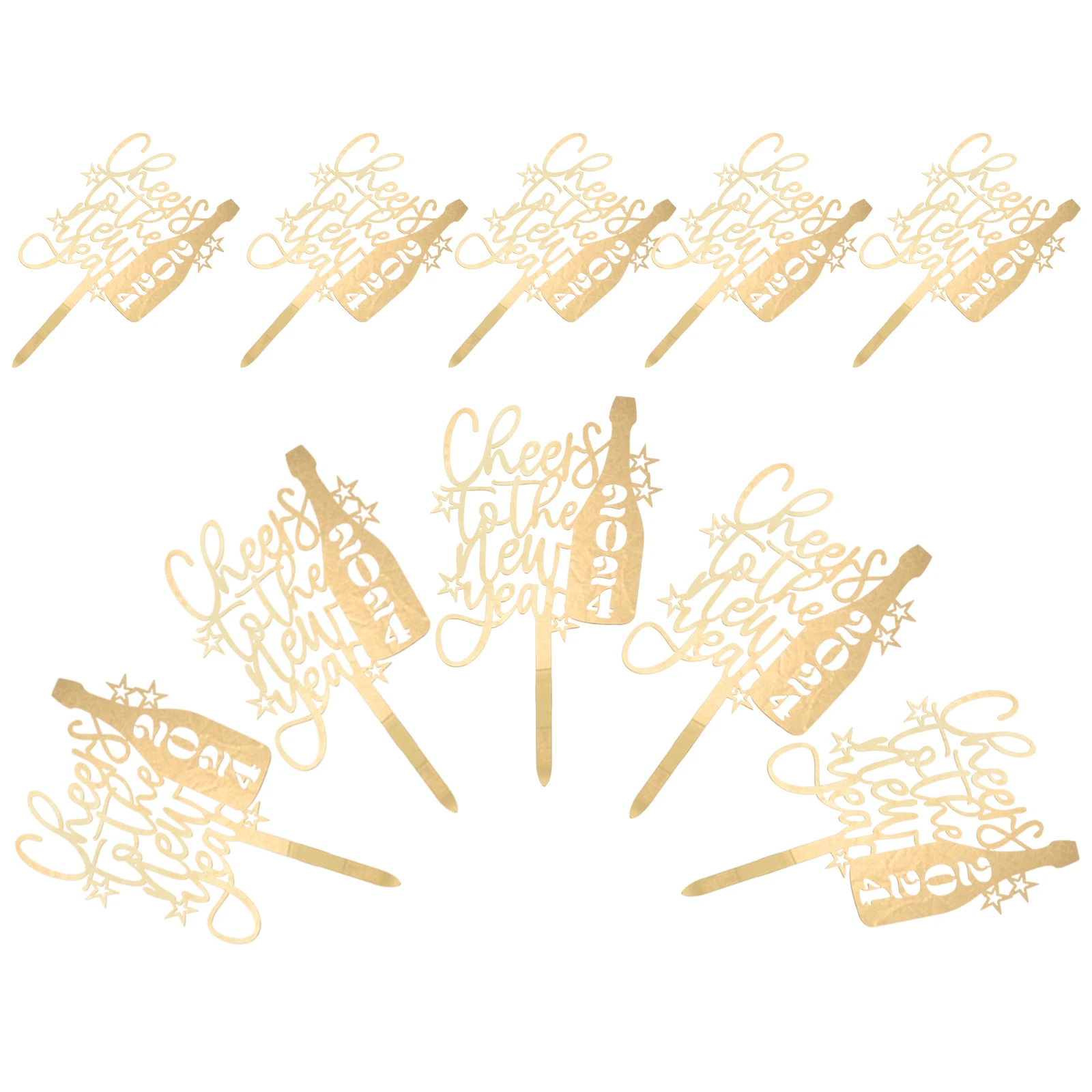 

10pcs New Year Inserts Reusable Material Happy New Year Cupcake Decorations Party Dessert Cake Toppers Birthday Fruit