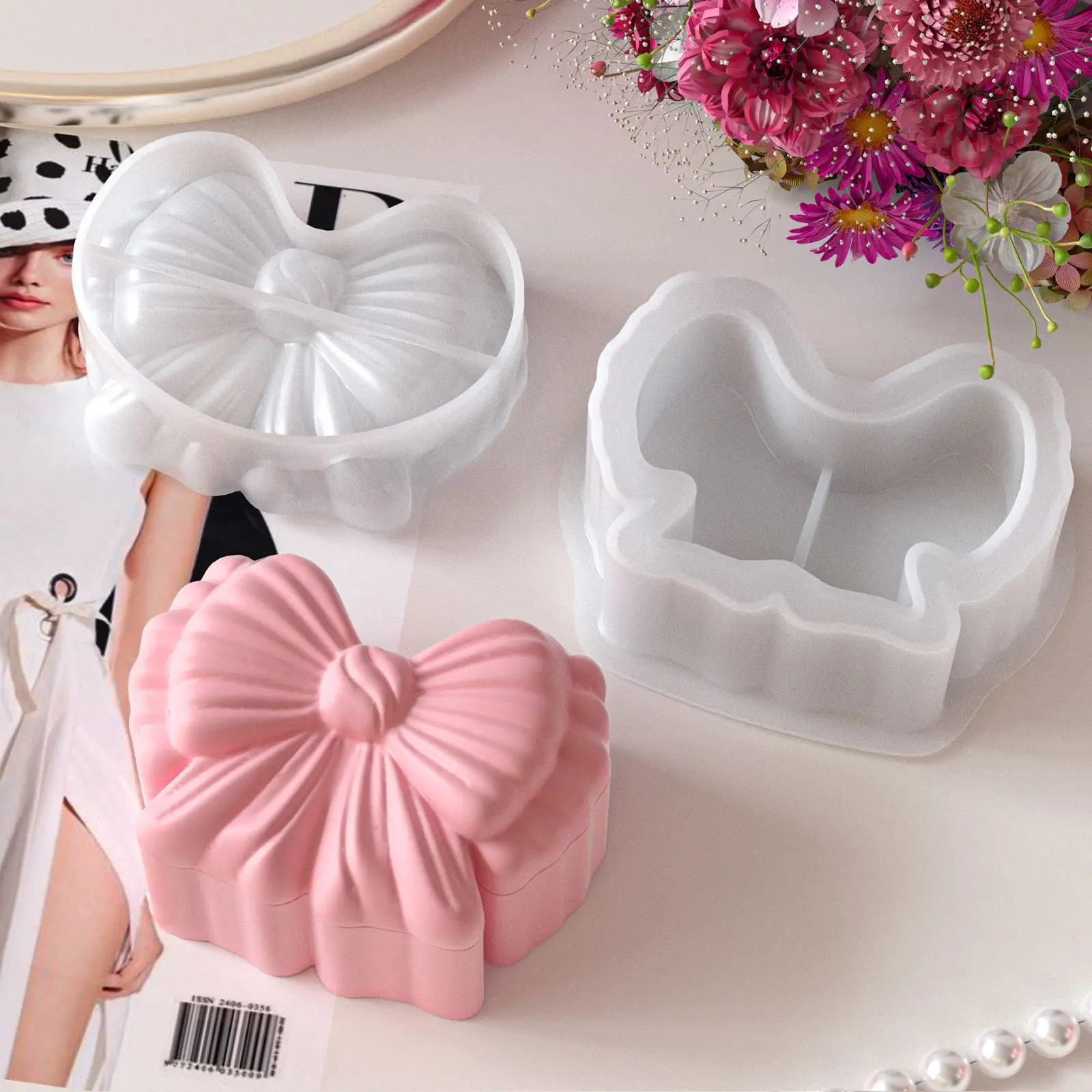 DIY Bow Silicone Mold with Lid Epoxy Resin Casting Mould for Jewelry Storage Box Candle Making Ornament Home Decor Art Crafts - view 4