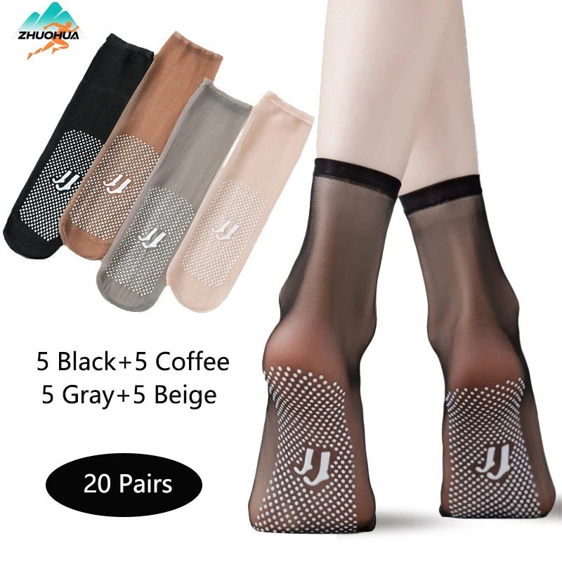 

ZHUOHUA 20 Pairs Sheer Ankle Socks for Women, Ultra-Thin Invisible Crystal Sport Socks,Non-Slip Dot Gel, Anti-Snag Outdoor