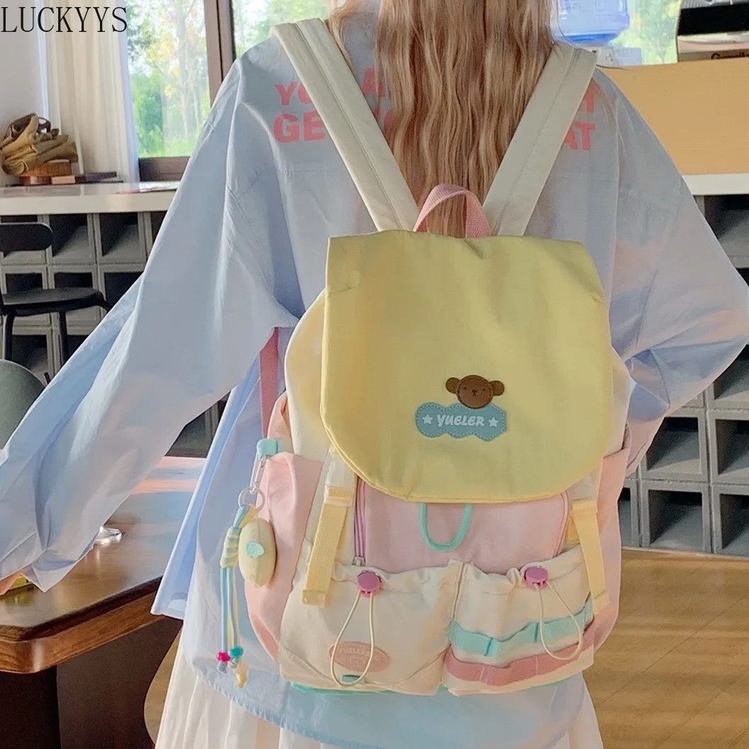 

Y2k Bow Rabbit Ear Japanese Ita Backpack Lolita Girl's Transparent Bag Cute High Capacity Rucksack Preppy Style Ruffled Knapsack