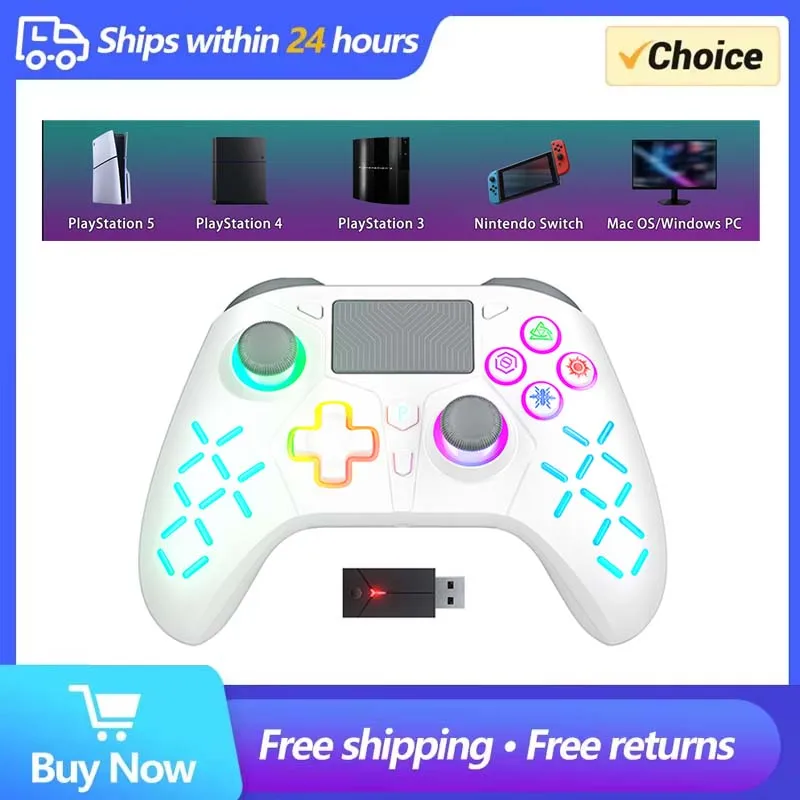 Bonadget Wireless Controller For Ps5/Ps4/Nintendo Switch/ Windows Pc Rgb Lighting Gamepad Turbo Function/Dual Vibration Joystick