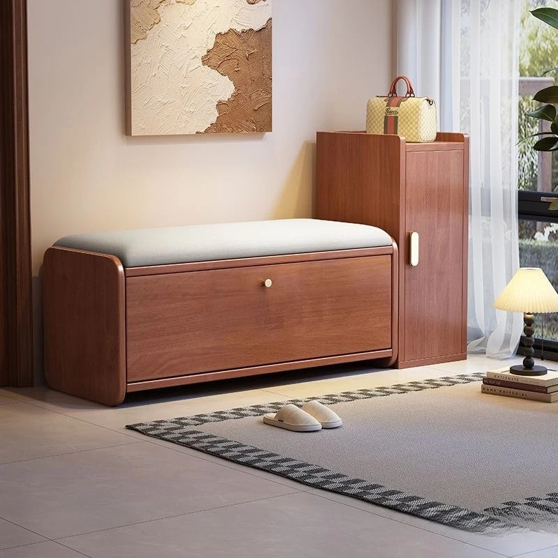 

Solid wood, tipping bucket shoe changing stool, shoe cabinet, household door, entry, sitting storage