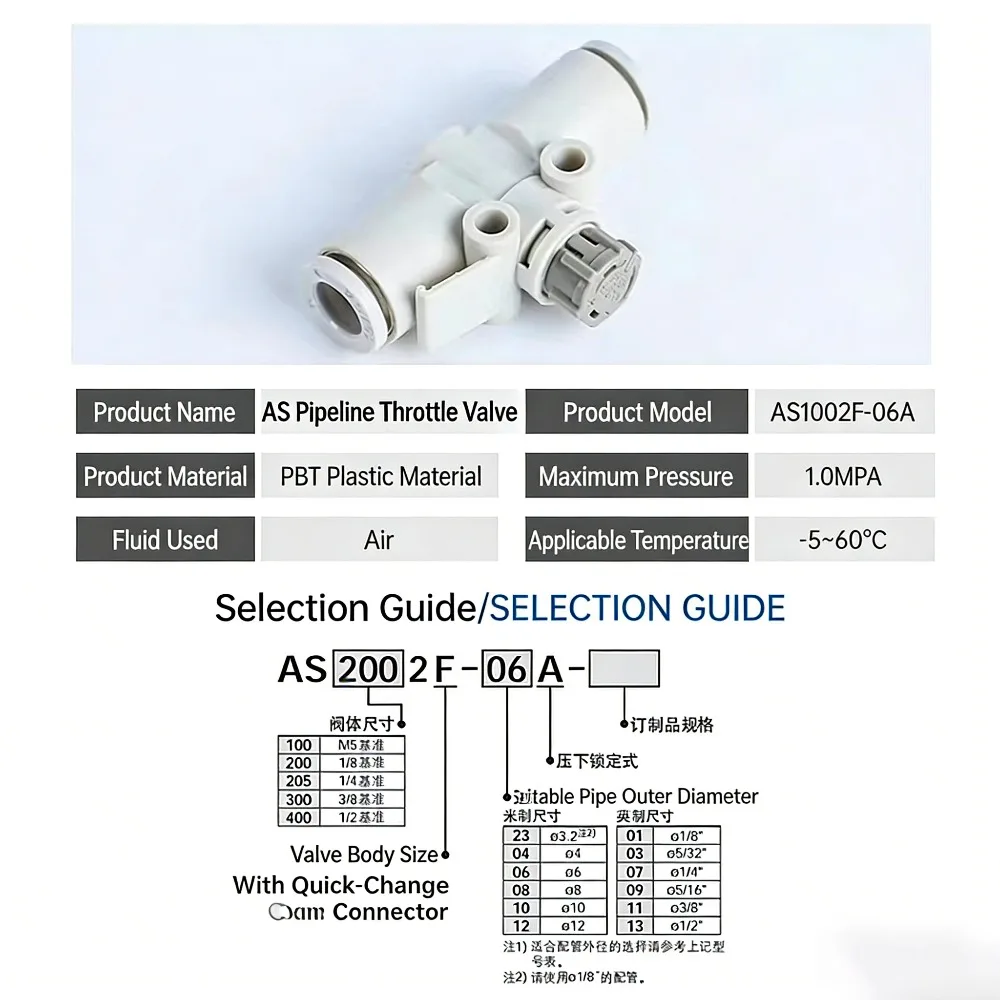 AS Series Pneumatic Throttle Valve Speed Control Pressure Regulating Switch AS2002F for Pipeline