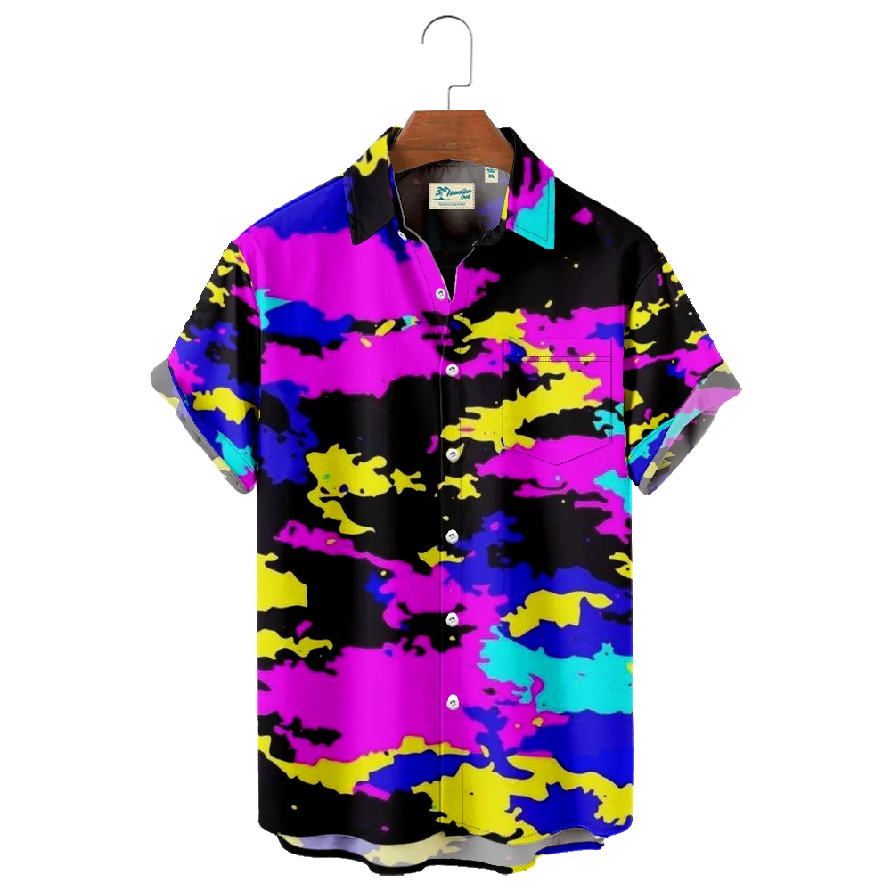 

Mens Fashion Short Sleeve Shirt Casual Printing Hawaiian Beach Camouflage Hawaiian T Shirt