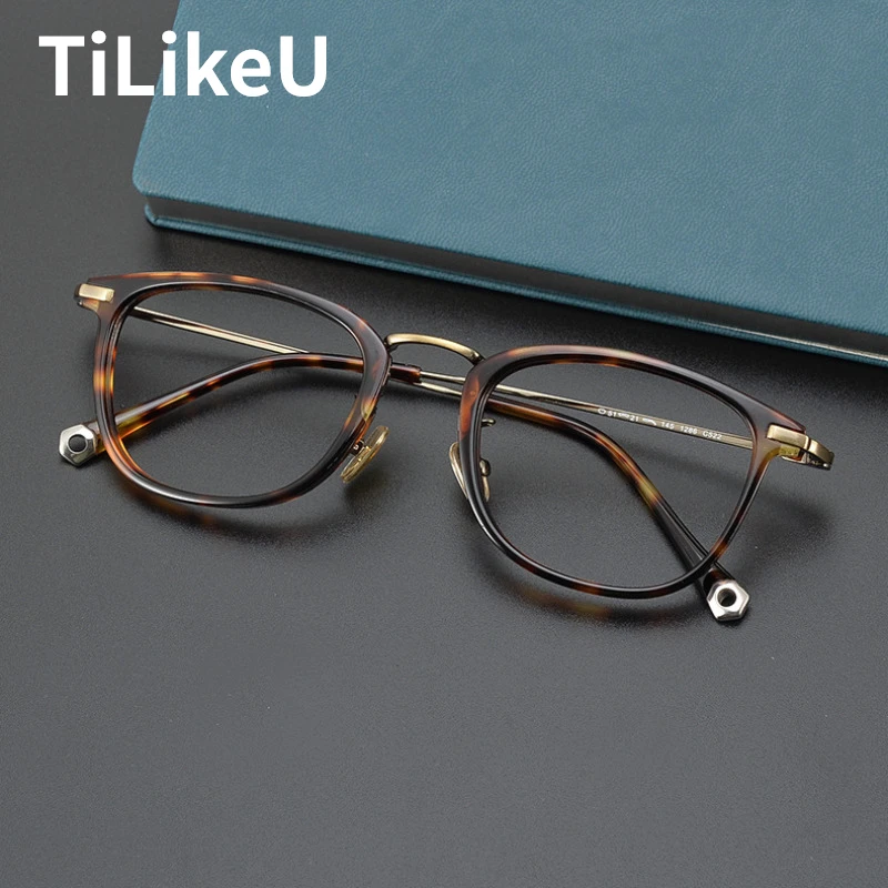 

Japanese Handmade Glasses Frame for Men Women Retro Oval Acetate Titanium Eyeglass Frame Myopia Anti-blue Light Spectacle Frames