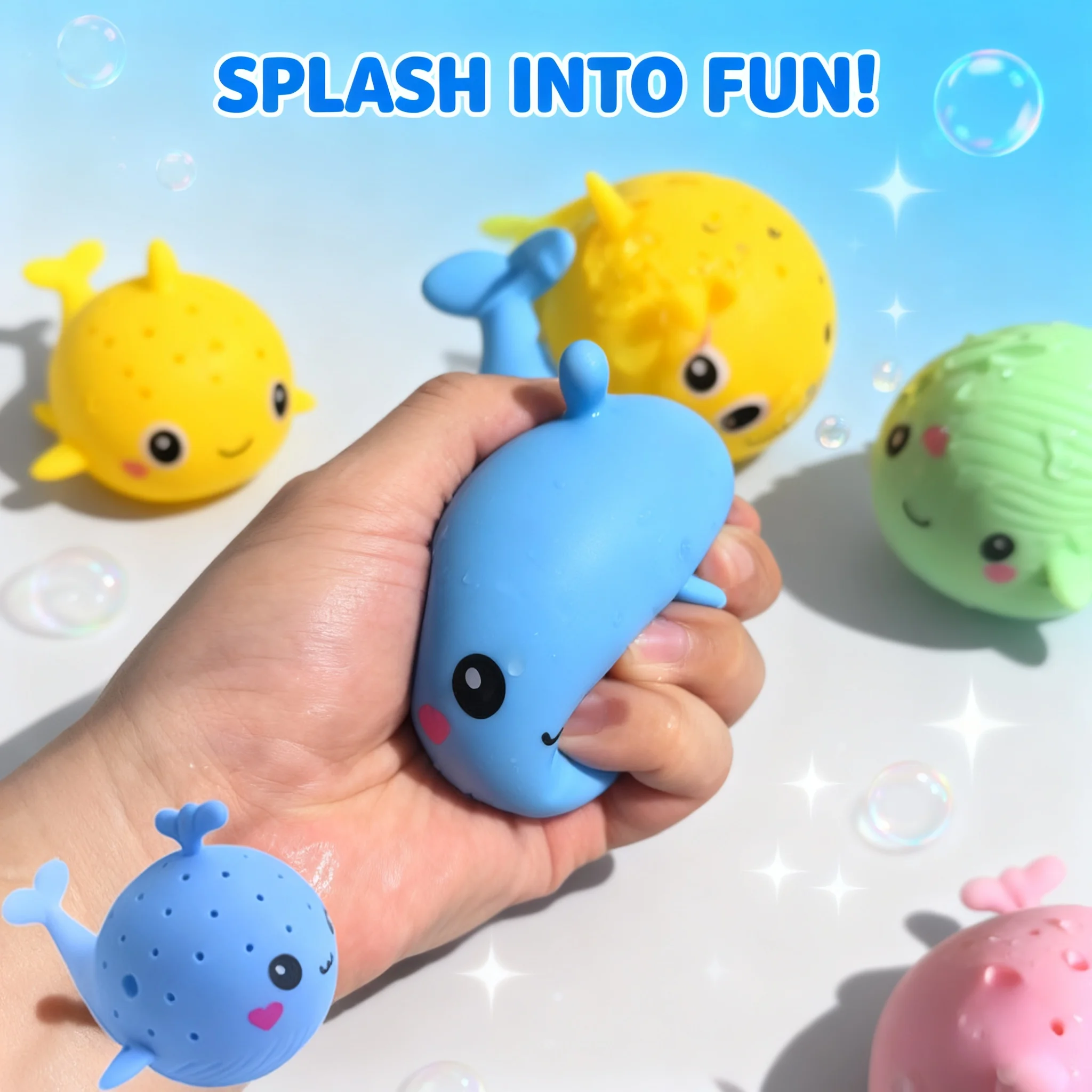 Squeezing Stress Relief Baby Bath Toys Whale Squishy Sponge Water Absorbing Summer Swimming Play Toy for Children Kid view 6