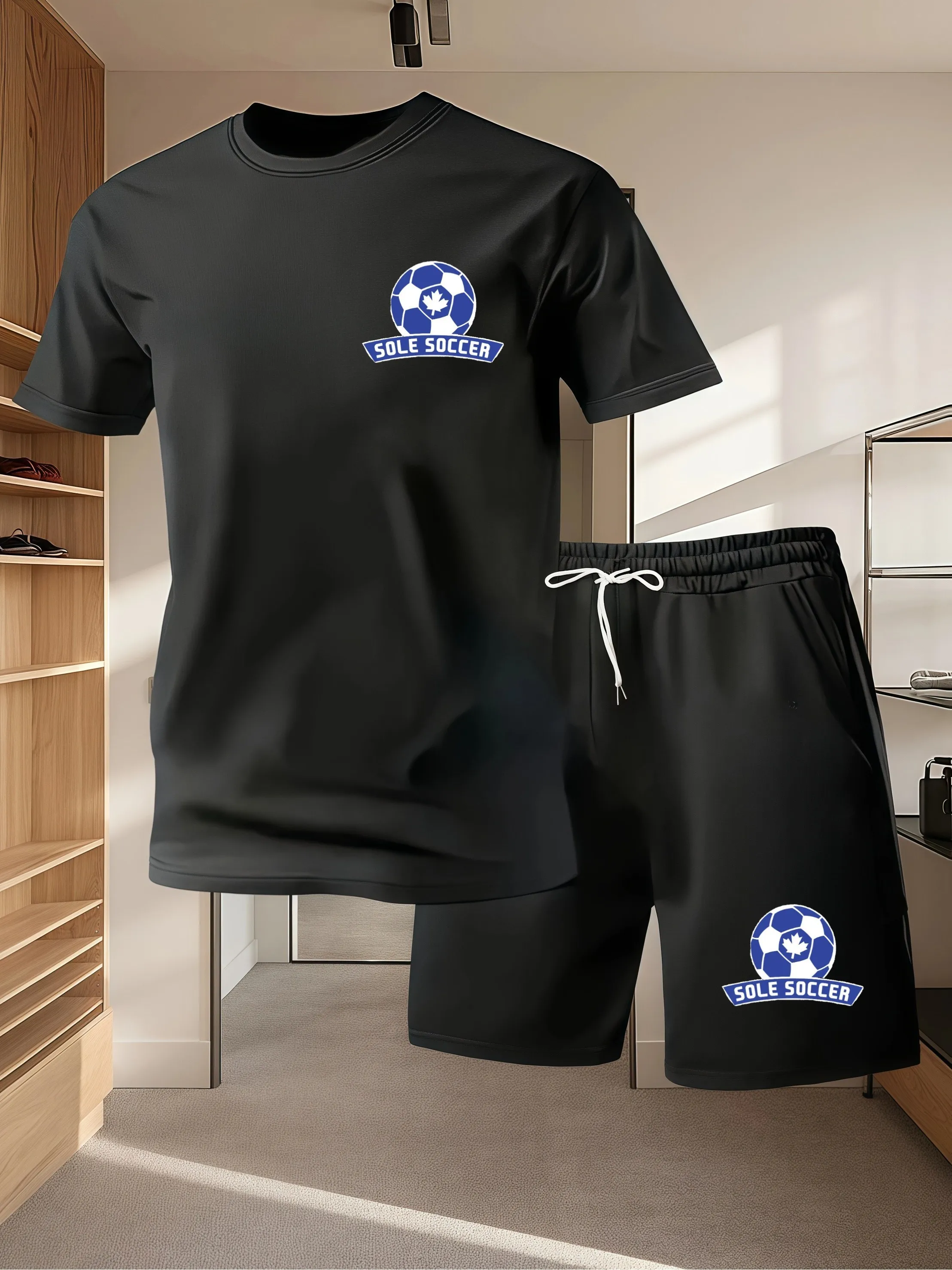 

Men's casual two-piece football-printed loose T-shirt and shorts set - Multi-color holiday gift, quick-drying and breathable