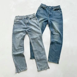 Men Clean Fit Distressed Denim Jeans Washed Blue