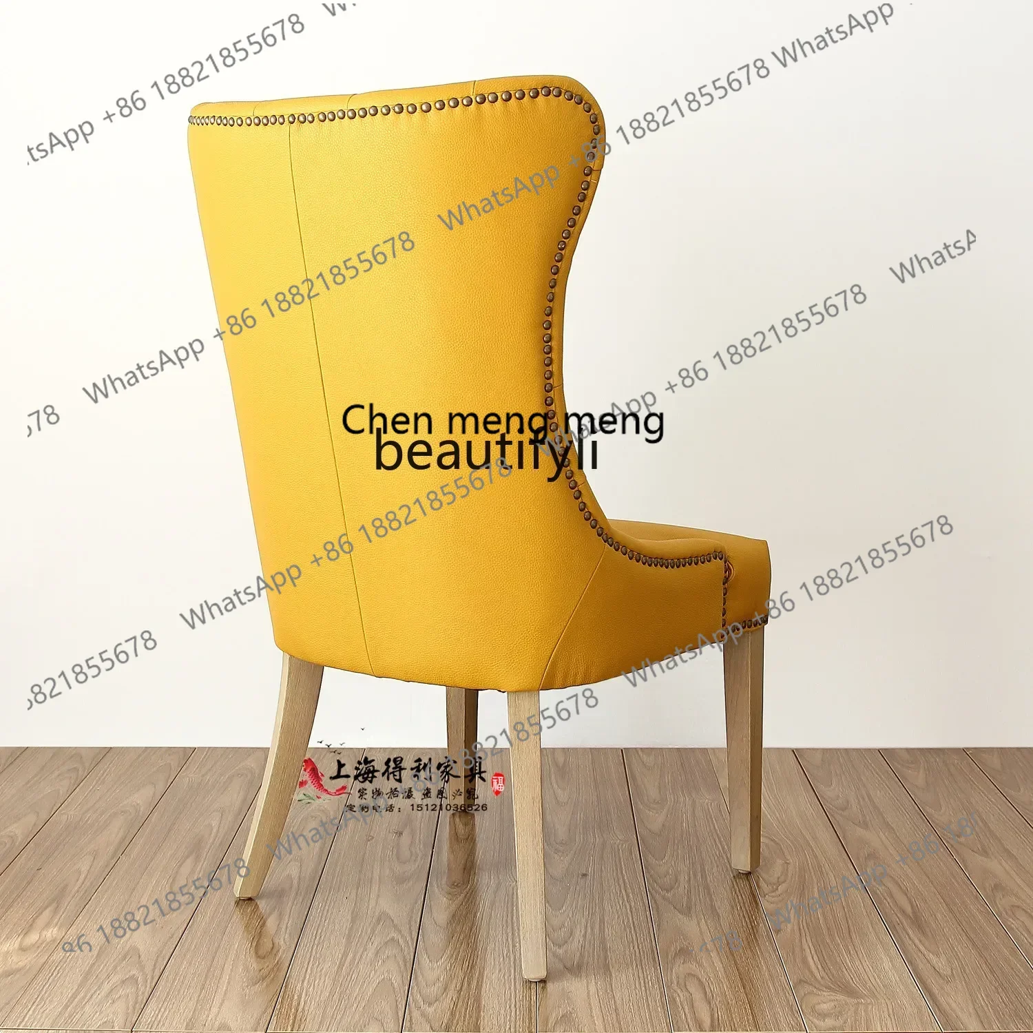ss8350 American high-end leather art dining chair solid wood buckle cafe chair pastoral leisure armle desk chair