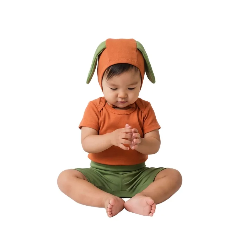 New Summer Cute Carrot Shape Climbing Suit Three-piece Fart Suit Set Newborn Baby Jumpsuit for 0-1 Years Old Baby Clothes