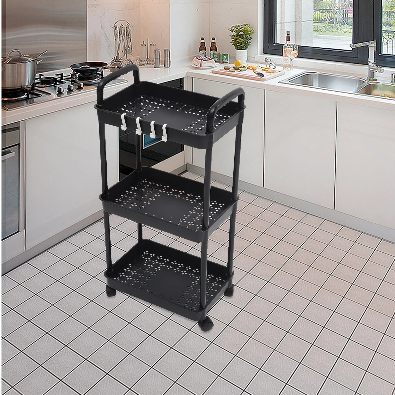

3 Tier Storage Trolley Rack Rolling Organizer Cart for Pantry Kitchen Bathroom Balcony Utility Cart with Wheels