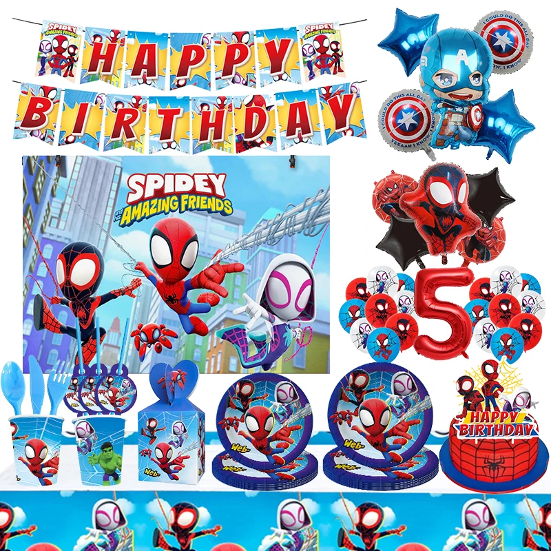 Spidey i jego niesamowici przyjaciele Spiderman Dekoracja urodzinowa Jednorazowa zastawa stołowa Serwetka Obrus Baby Shower Party Supplies