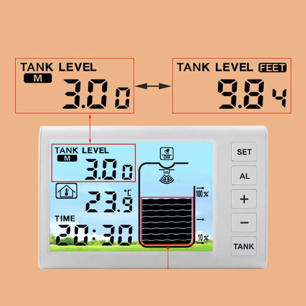 Water Storage Management Solar Charging Gauge Water Tank Level Gauge With Backlight Transmitter Alarm System Buzzer Control