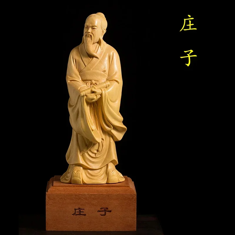 

19cm Zhuangzi Sculpture Zhuangzi Wooden Statue Chinese Historical Figures Hand carved Solid Wood Small Ornament Male Gift