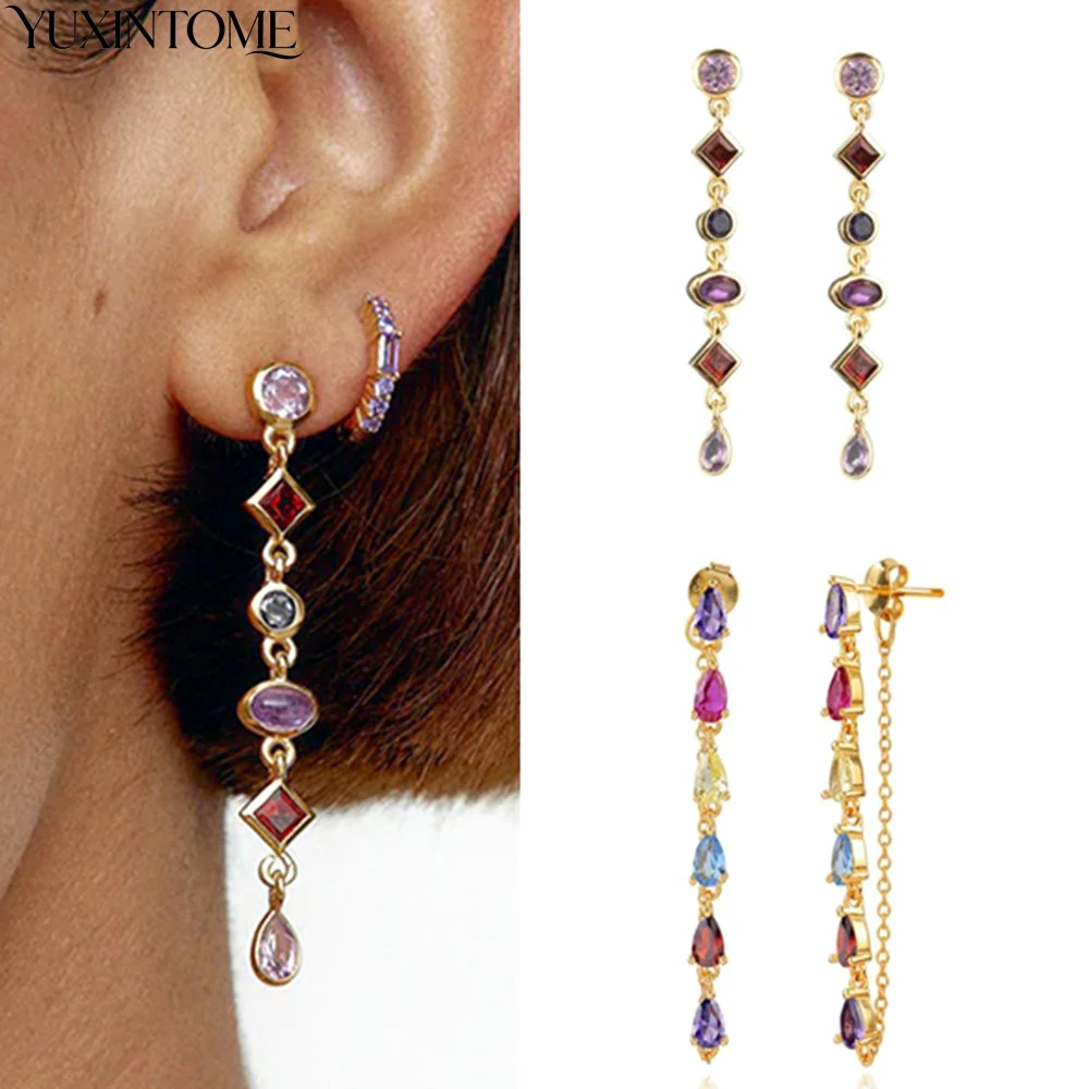 

925 Sterling Silver Needle Long Chain Tassel Zircon Stud Earrings Light Luxury Charm CZ Earrings 2023 Party Jewelry Wholesale