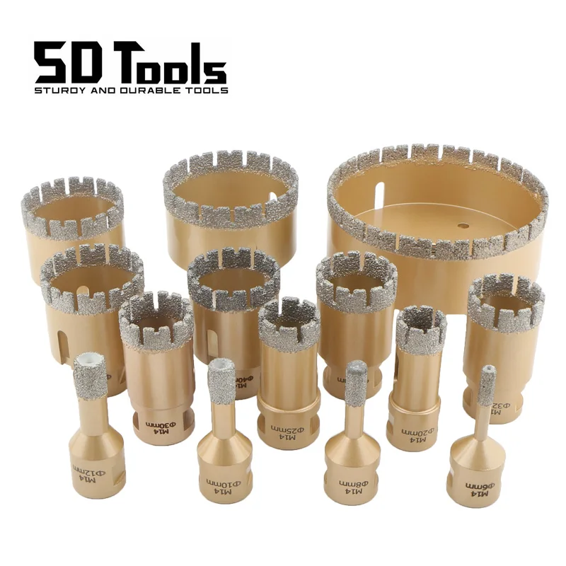 6mm-120mm M14 Thread Brazed Diamond Core Drilling Bits Hole Saw Ceramic Tile Granite Marble Hole Opener Tools Dry Drilling  Bits