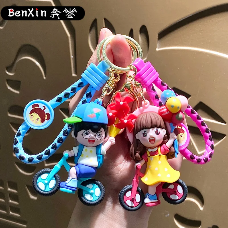 

Minso Cartoon cute cycling boys and girls keychains, bags, pendants, couple car key chains, pendants and gifts