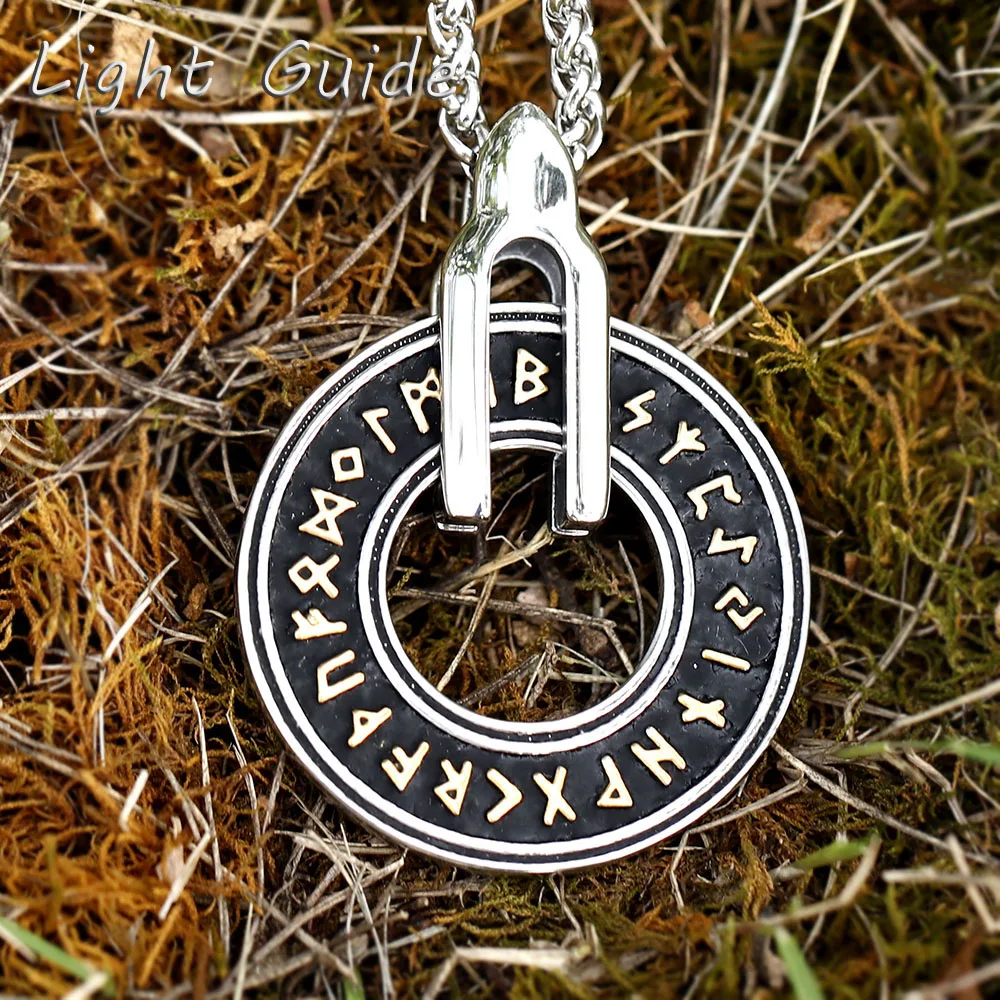 2022 316L Stainless Steel Viking Icelandic Vegvisir Helmet Horror In Runic Circle Pendant Magical Staves  Rune Amulet  jewelry