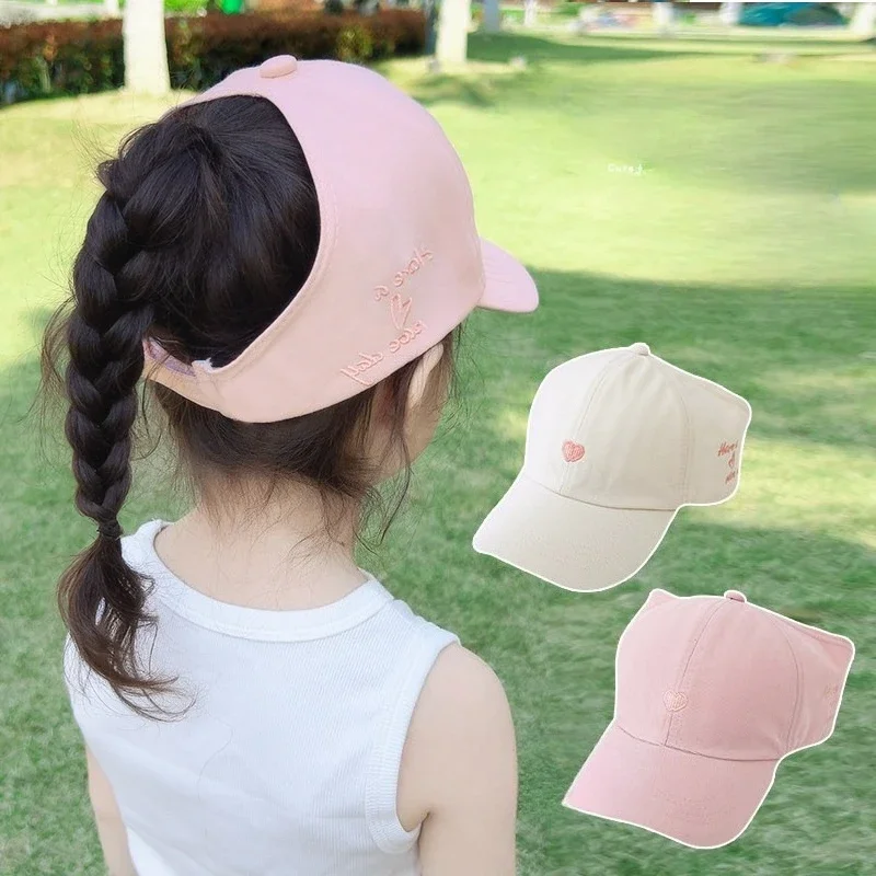 

Heart-embroidered Baseball Cap for Girls Breathable Cute High Ponytail Cap Sun Protection Tool UV Protection