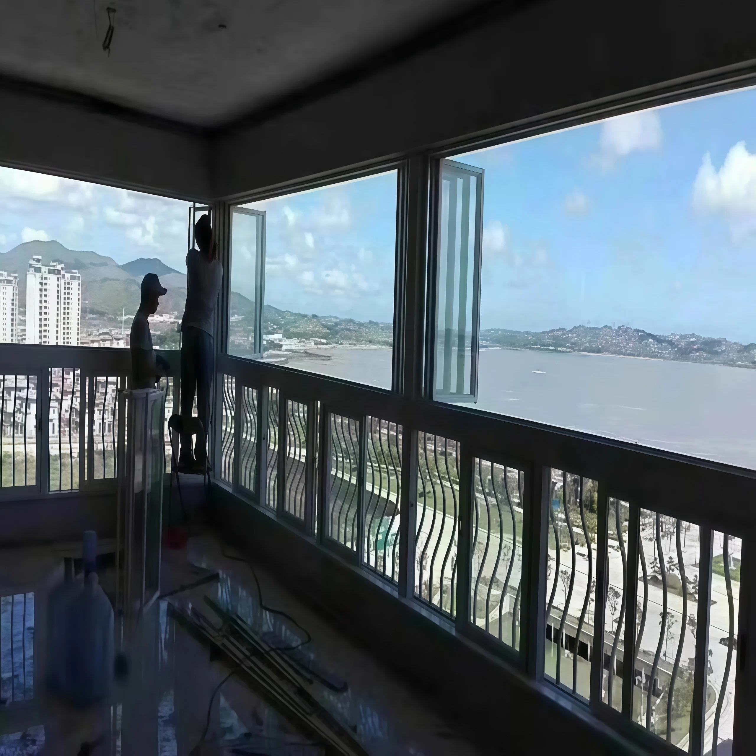Black Sliding Window with Aluminum Double Layer Glass Sliding Kitchen Double Fold Window Balcony Manual Folding Window
