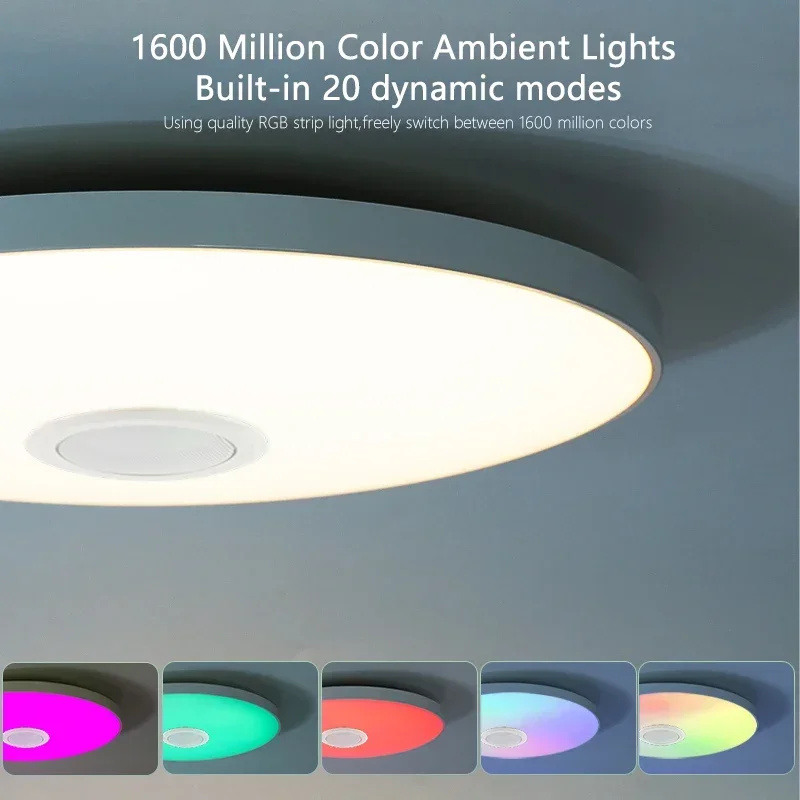 Ceiling Light Smart LED Home Lamp with Music Speaker Remote Control  Dimming Indoor Decor Bedroom Living Room