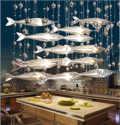 Novel creative crystal glass flying fish chandelier for restaurant living room dining room decor