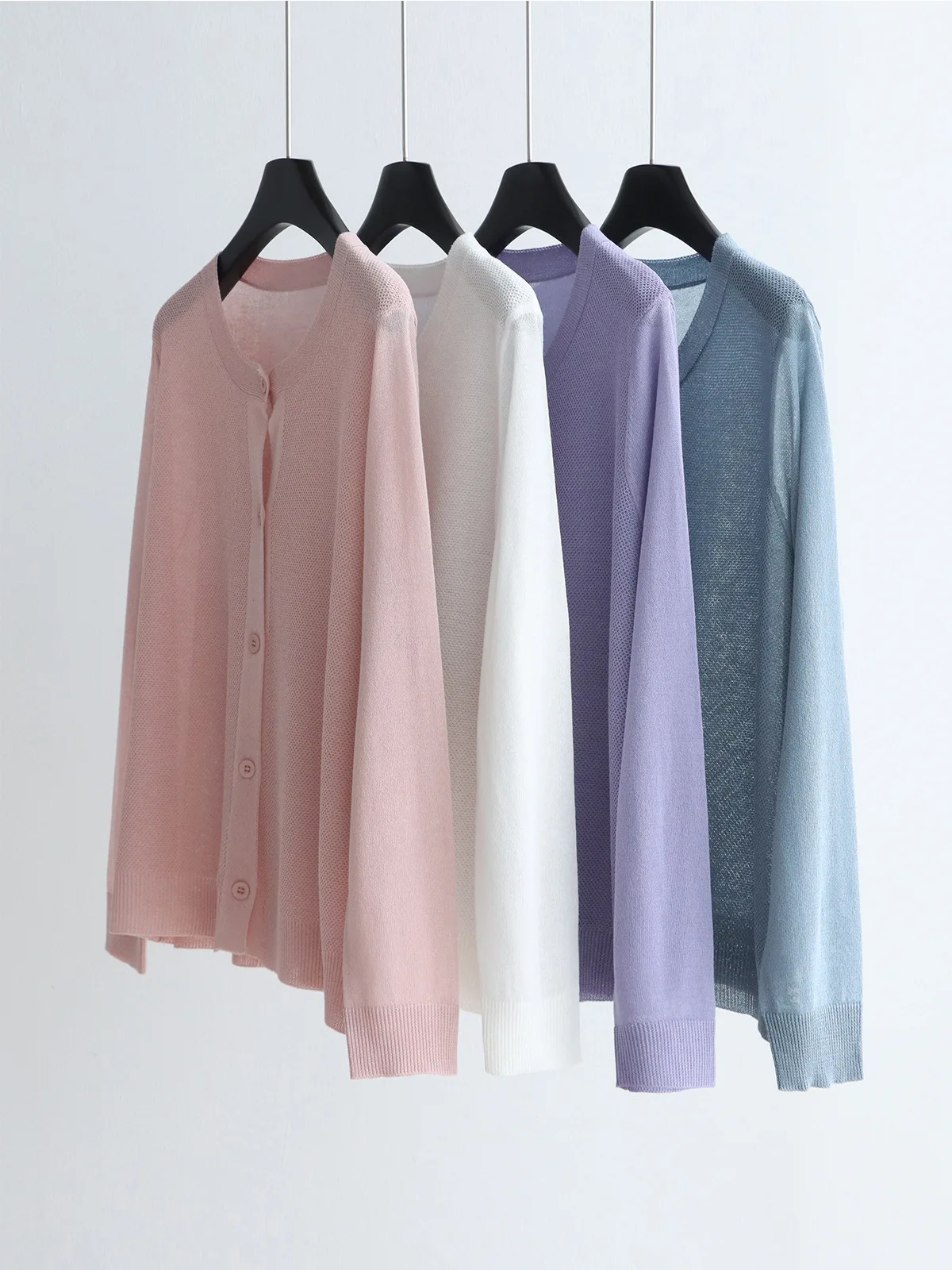 

Dave&di Versatile Spring/summer Snow Hemp Knit Sweater Loose Round-neck Long Sleeve Cardigan Uv Protection Air Conditioner Top S