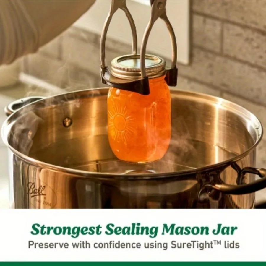 Barattolo di vetro a bocca normale da 16 once, confezione da 4 pezzi, con fascia e coperchio Sunshine