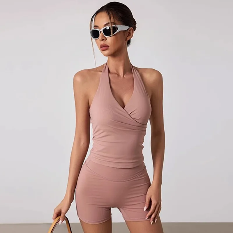 Gilet sportivo da yoga con scollo a V Canotte da fitness elastiche attillate da donna Camicie senza maniche da palestra Top da allenamento per corsa Halter Abbigliamento sportivo Petto