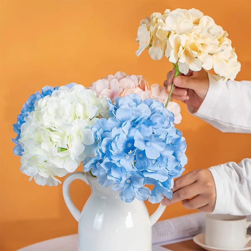 6PCS Künstliche Hortensien Blumen mit Stiel Gefälschte Hortensien Blume DIY Floral Hochzeit Mittelstücke Home Party Tisch Dekoration – Detail 4