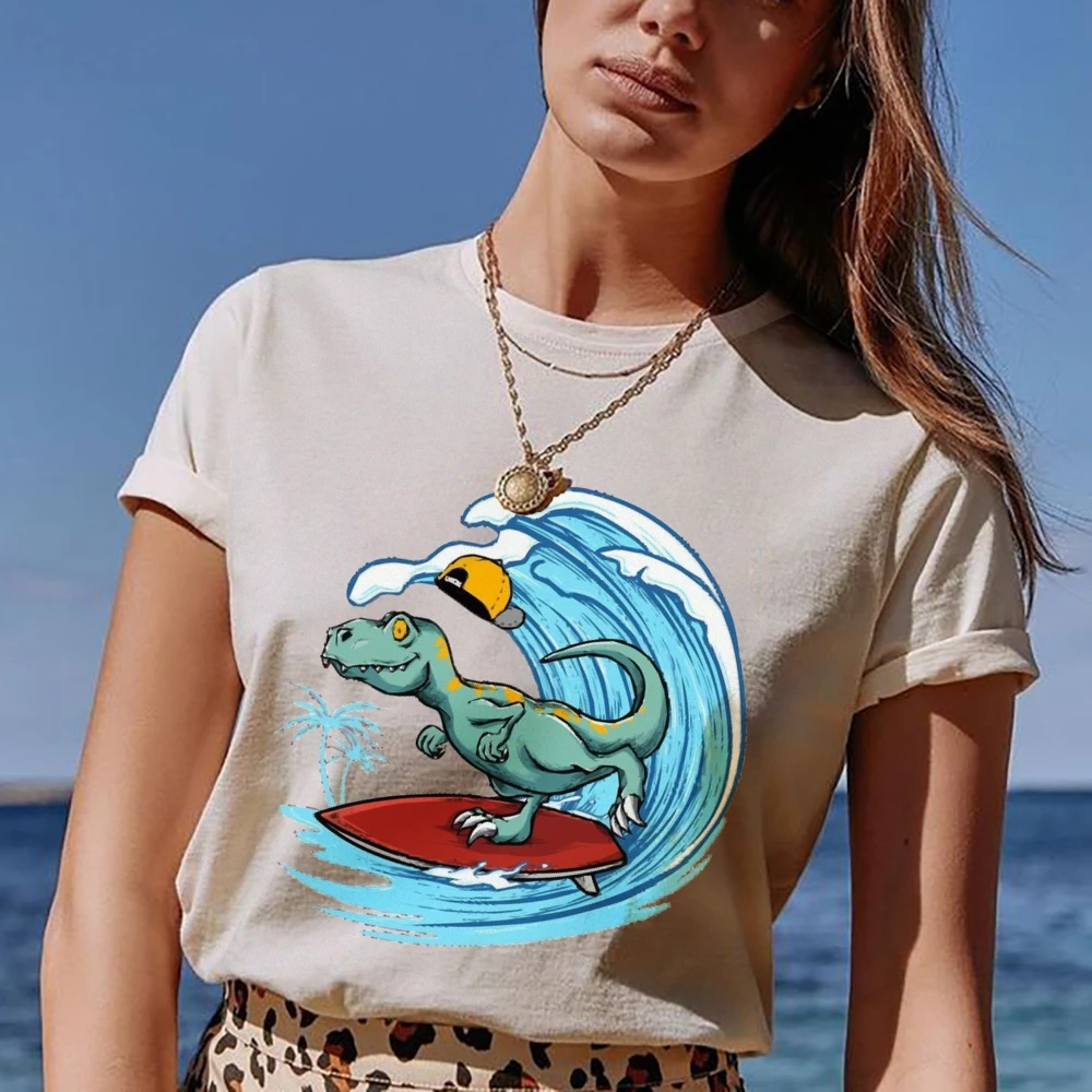 Surfer Dinosaur t-Shirt Womens Funny Shirt Design Novelty Gift Top