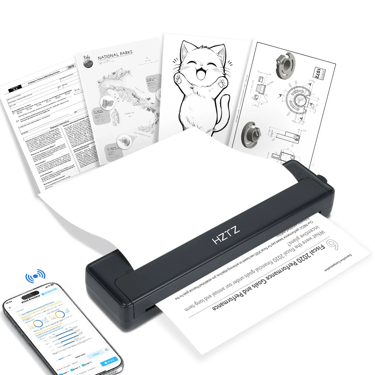 

Portable A4 & Letter Black and White Wireless Thermal Printer for Office Travel Small Business
