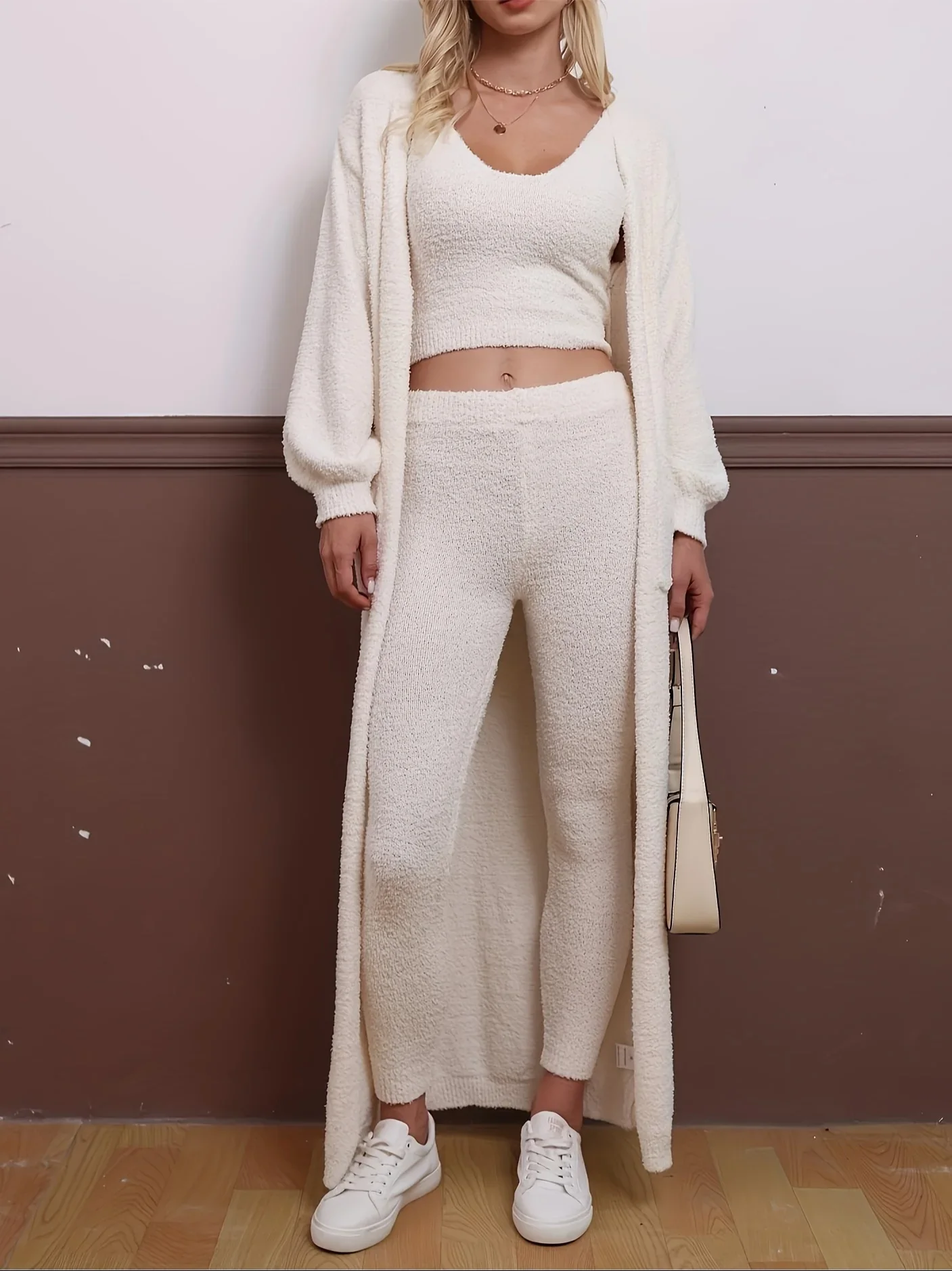 سترة سراويل طويلة، سترة صوفية كبيرة الحجم، بدلة ثلاث قطع (مع جيوب) بيجامة دافئة غير رسمية، سترة سميكة بأكمام طويلة #1