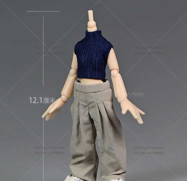 Suéter de punto sin mangas para mujer, pantalones cortos con cordón, modelo de ropa compatible con cuerpo de figura de acción BJD SD Azone de 12,1 cm, escala 1/12