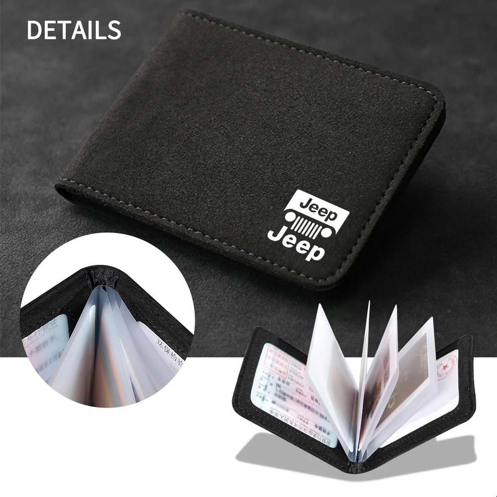 Soporte para licencia de conducir de coche, Cartera de cuero PU, bolsa de almacenamiento para tarjetas de crédito para JEEP Renegade Grand Cherokee JK Compass Liberty Wrangler