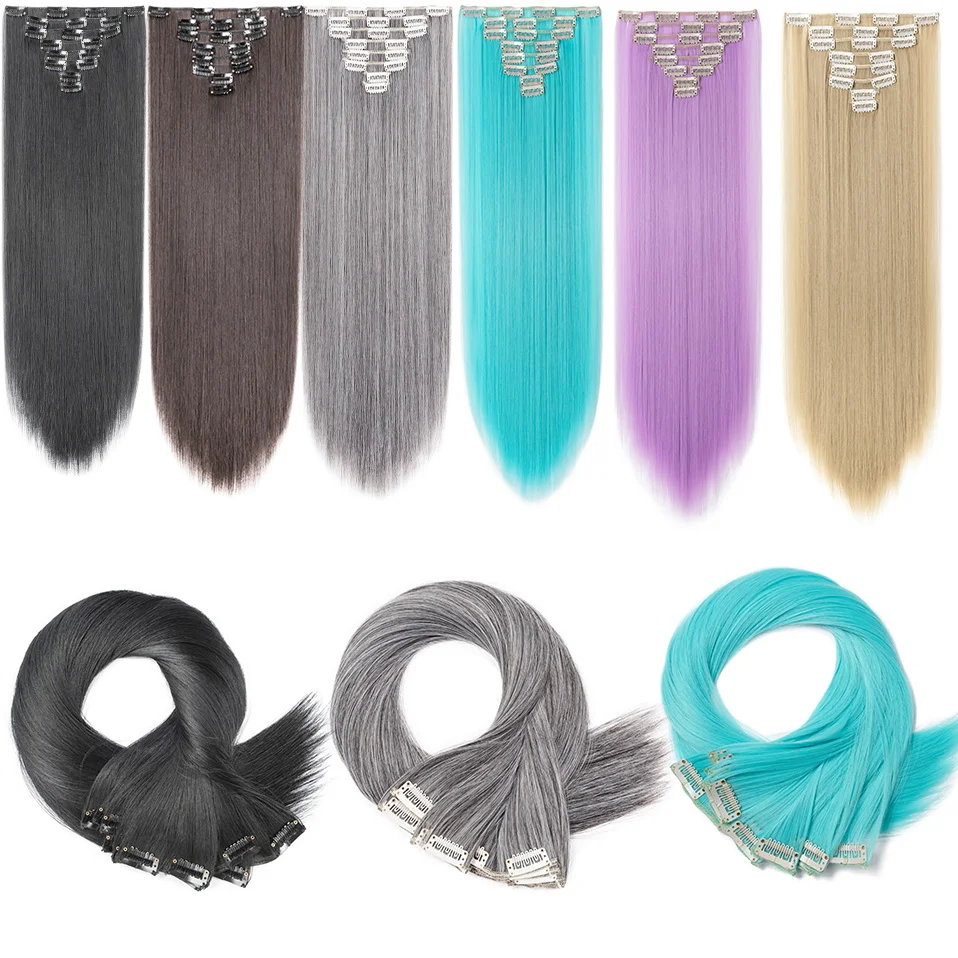 

Clip in Hair Extensions 26'' Straight Hairpieces 8Pcs/Set Heat Resistant Synthetic Full Head Clip in Hair Extension for Women