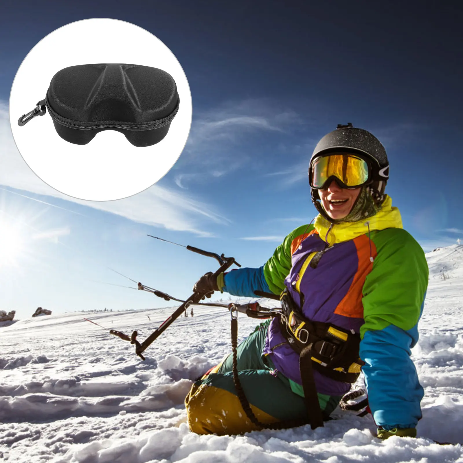 

Extra Large Goggles Storage Box Ski Snowboard Protective Case EVA Waterproof Shockproof Zip Closure Carry Hook Black