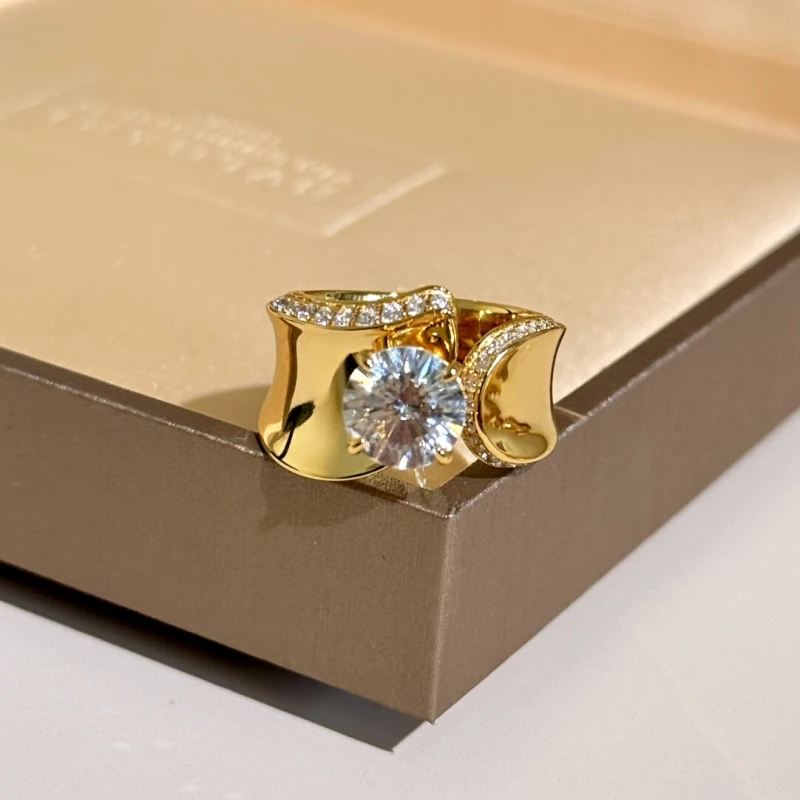 

Bellux 925 Silver Gold Plated Single Diamond Fine Ring Synthetic Zircon Fashion Charm London Eye Open Rings
