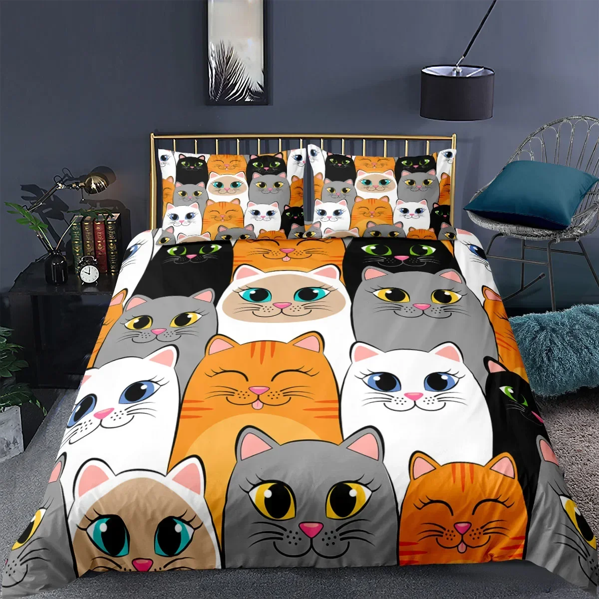 Cartoon Cat Duvet Cover Set Cartoon Animal Print Bedding Set With Pillowcase 2/3pcs Comforter Cover For Bedroom Decor