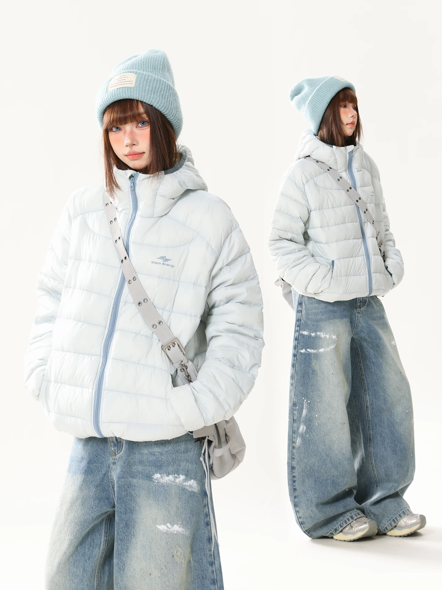 

Retro American Sle Women's down Jaet Lightweight Du Feather Coat with Hood Loose Fit Warm Winter Outerwear