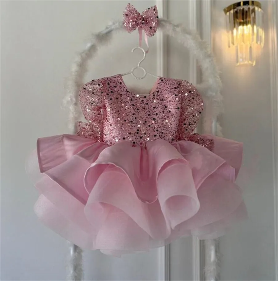 Luxe bloemenmeisje meisje verjaardagsjurk baby Bead string glanzende lovertjes tutu jurk voor bruiloft bal communiejurk ﻿