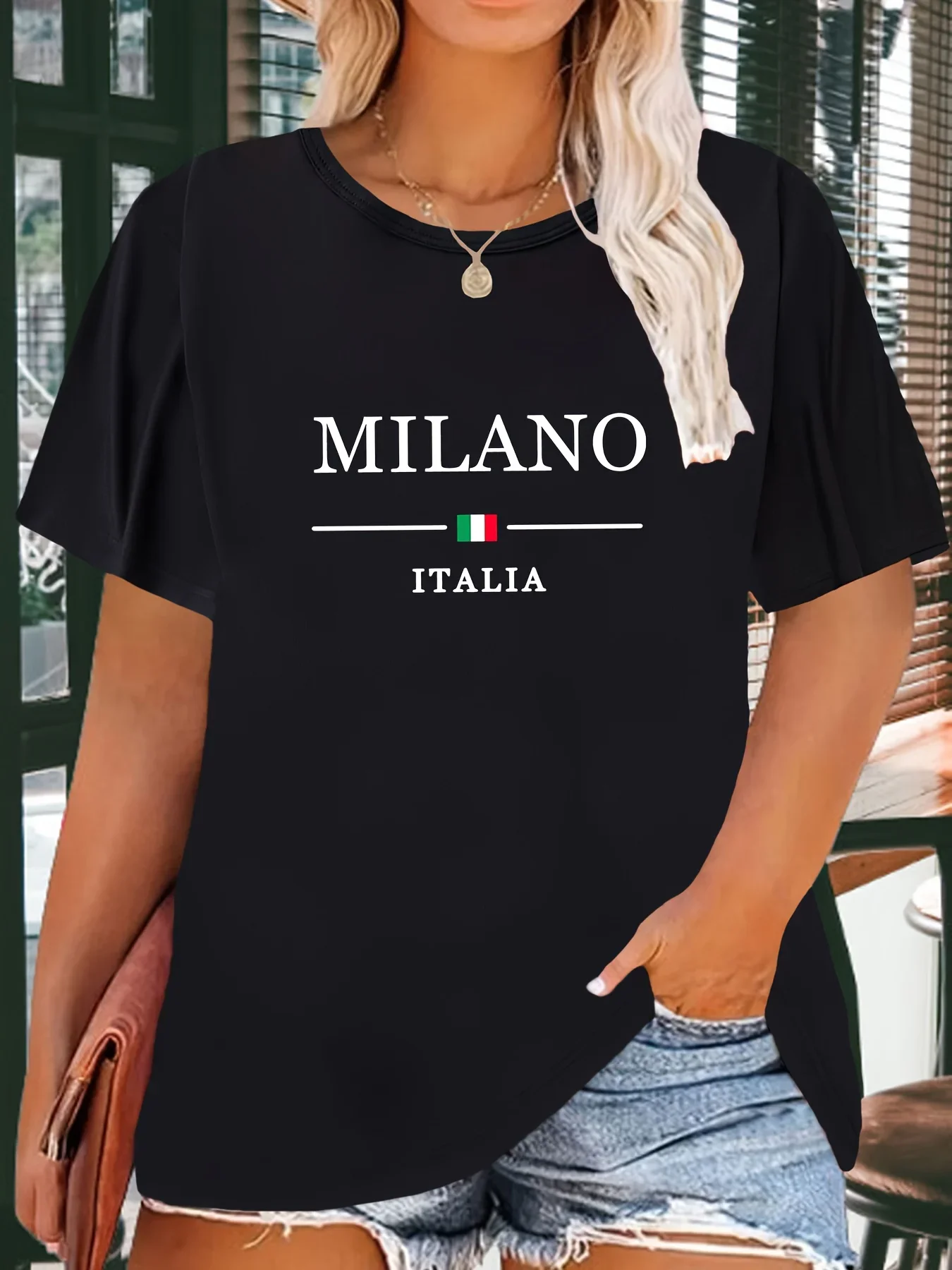 

Модная футболка с круглым вырезом и принтом Milano Italia, спортивная модная футболка с коротким рукавом, женская одежда