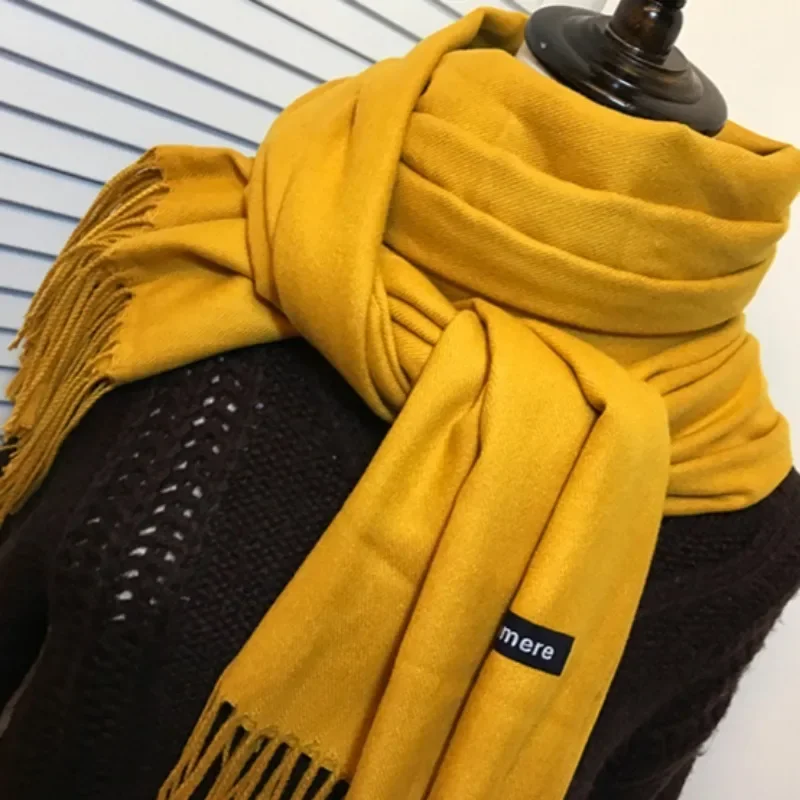 Luxury Brand Yellow Color Pure Colour Cashmere Women Scarf Winter Warm Shawl Wraps Hijab Long Soft Female Foulard Fashion Scarve