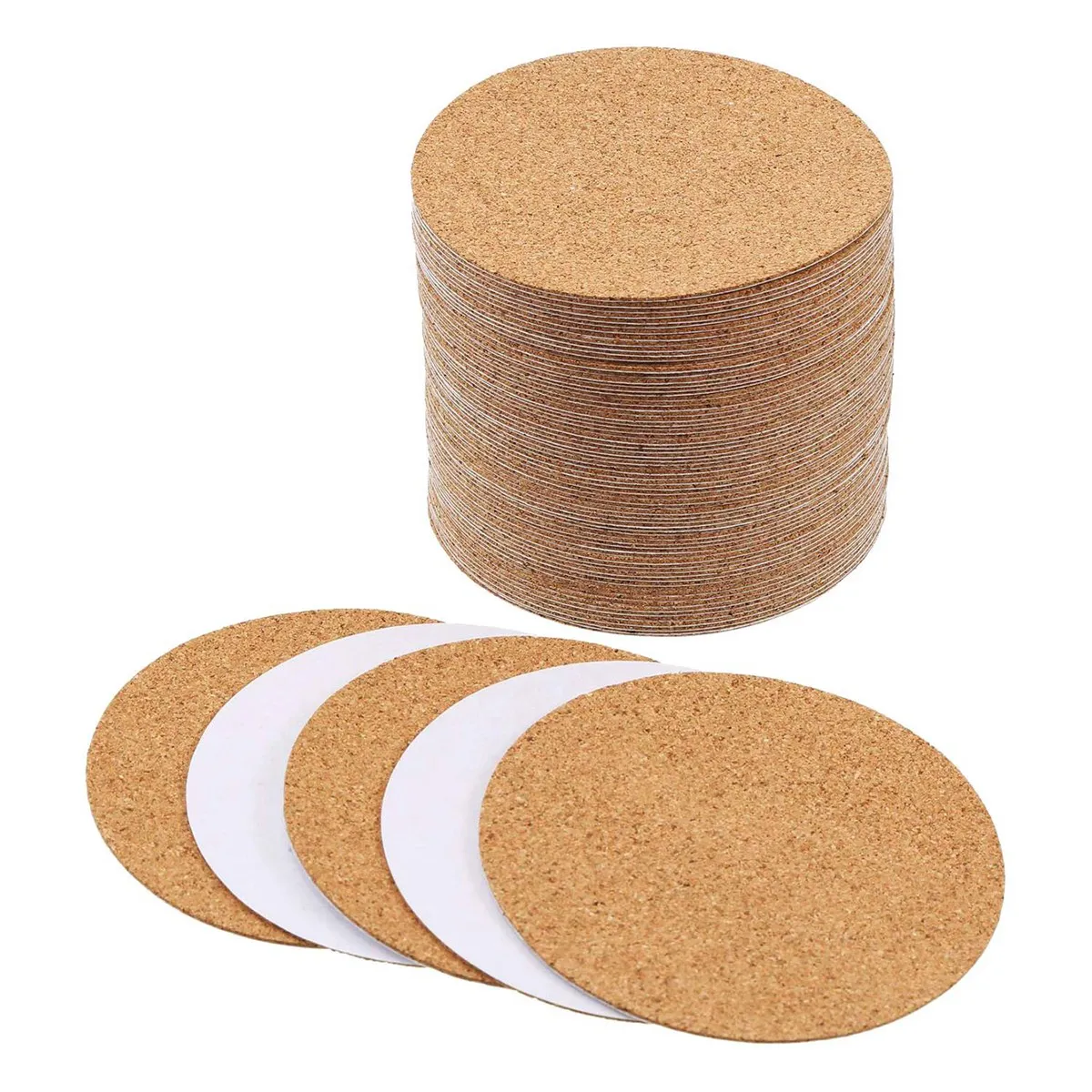 100 Pcs Self-Adhesive Cork Coasters,Cork Mats Cork Backing Sheets-60 Pcs Round & 40 Pcs Square