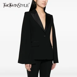 TWOTWINSTYLE Slimming Temperament Blazer For Women Notched Collar Cloak Sleeve Patchwork Pocket Chic Coats Female Fashion New