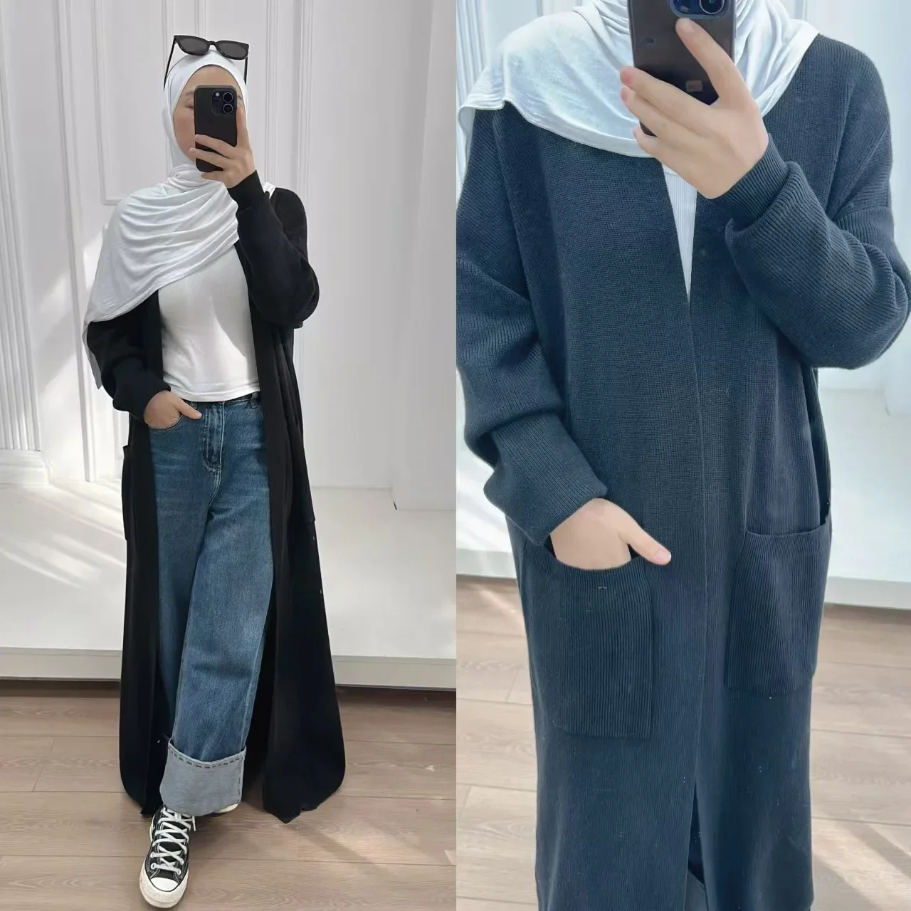 The 2024 New Style of Autumn and Winter Women's Clothing in Dubai and Turkey, Thickened Knitted Dress Cardigan Robes.