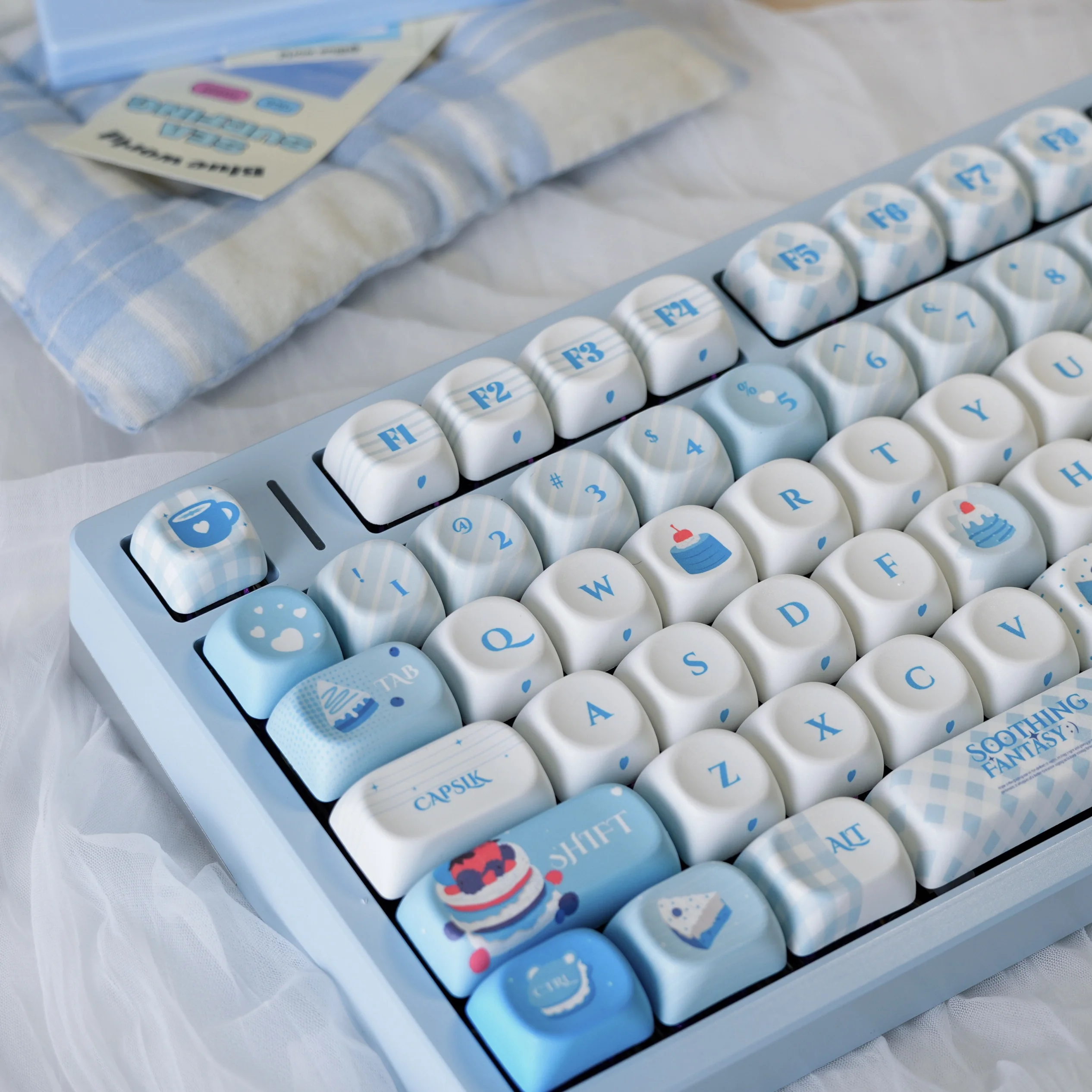 Sweet Dreamland Keycap MOA PBT Thermal Sublimation Sea Salt Cake Theme Blue Keycaps for Mechanical Keyboard HI75 F99 F87 Wooting