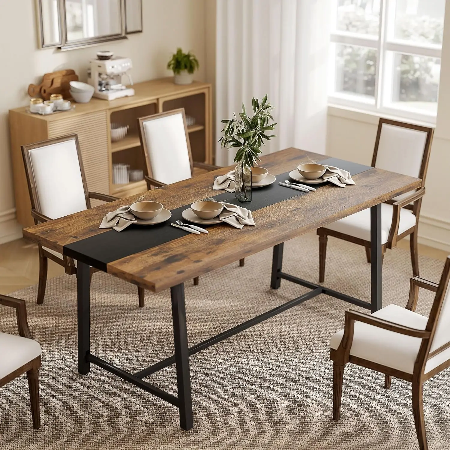 

Industrial Dining Table Seats 8, 70.9" Rectangular Kitchen Table Steel Legs Dining Room Rustic Brown, Customized