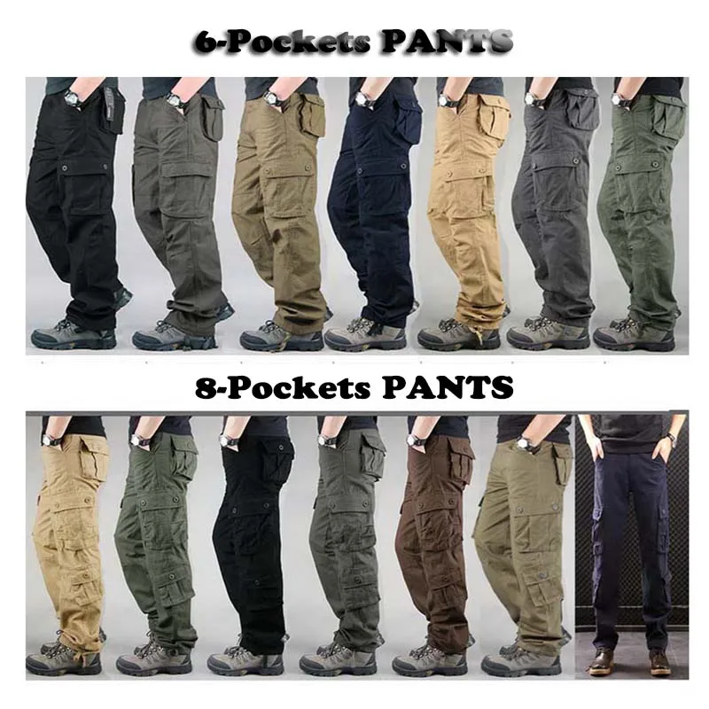 Pantalones Cargo con múltiples bolsillos para hombre, prendas de vestir tácticas de algodón para exteriores, color caqui, Pantalones rectos